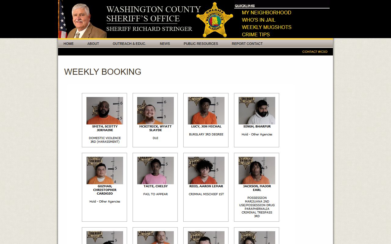 Washington County jail mugshots weekly booking page official source